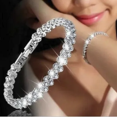 925 Sterling Silver Plated Shinny Love Bracelet Shinny Gift Couple Crystal • £3.49