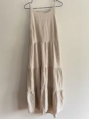 ‘Forever Chic’ Backless Cotton Dress Pocket Size 14 Natural Beige Boho Festival • $26