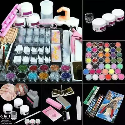 US - Pro Acrylic Nail Art Tools Kit Powder Nail Sticker DIY Pump Nail Brush Set/ • $18.49