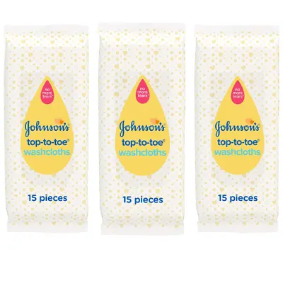 3 X JOHNSON'S Baby Top-To-Toe Washcloths 15 Pieces • £9.99