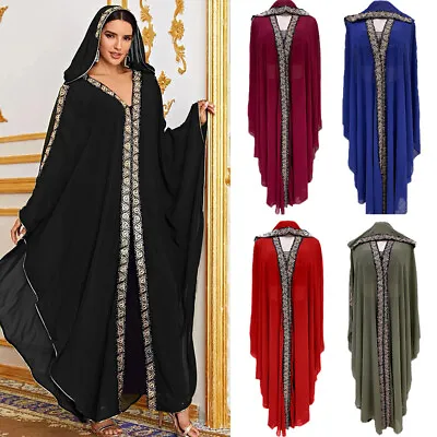 Moroccan Hooded Oversize Kaftan Muslim Women Maxi Dress Dubai Abaya Caftan Robes • $36.68