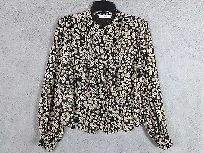 MNG Mango Women's Button-up Long Sleeve Drape Drapey Floral Blouse Size 2 • $16