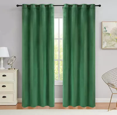 Green Velvet Curtains 52  X95  Plush Blackout Bedroom Darkening Window 2 Panels • $42.22