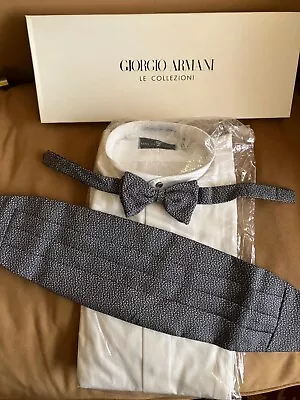 Georgio Armani BLACK SILK CUMMERBUND & BOWTIE Set MADE USA MINT CONDITION • $121