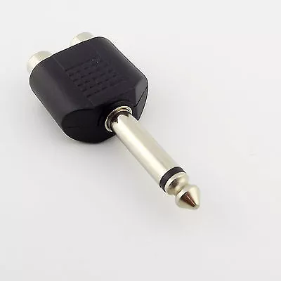 1x 6.35mm 1/4  Mono Male To 2 Dual RCA Female Y Splitter Audio Adapter Converter • $1.39