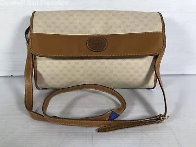Vintage Gucci Womens Ivory Brown Italy Inner Pockets Medium Crossbody Bag COA • $64.99
