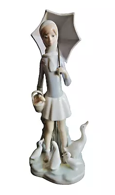 Lladro #4510  Girl With Umbrella  Figurine  ~ Girl With Geese & Basket • $45