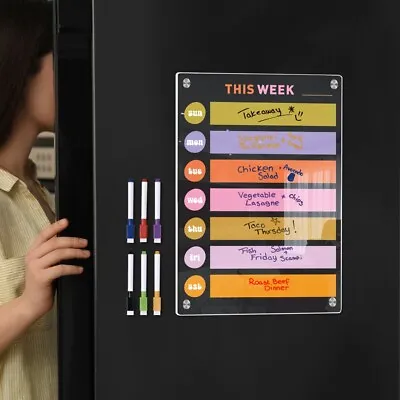 Acrylic Magnetic Board For Fridge With Erasable Weekly Planner And Marker Pens • £38.27