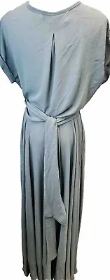 Meghan Los Angeles Womens Mock Wrap Dress Gray Maxi Belted Cap Sleeve USA S • $15.75