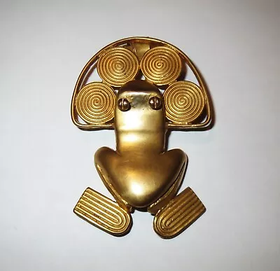 Massive Mayan Aztec Gold Gilt FROG BROOCH NECKLACE MOMA MUSEUM OF MODERN ART NY • $62.25