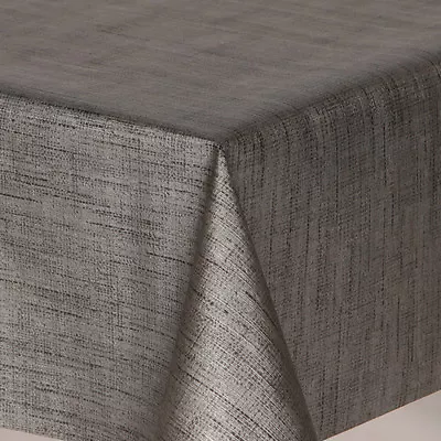 Metallic Black Grey Textured Linen Look Pvc Plastic Vinyl Table Cloth Wipecleann • £6.99