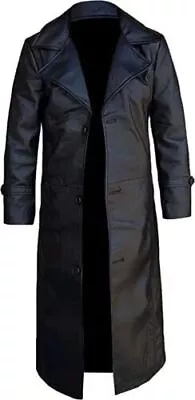 Black Leather Trench Coat Men's Full Length Leather Duster Coat For Men Long • $32.51