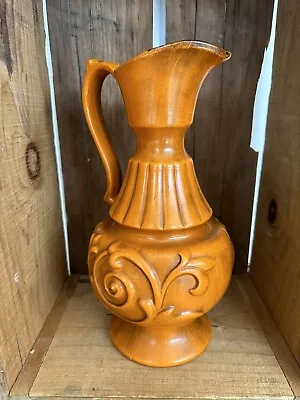 1970s Haeger USA Pitcher Vase Fern Agate Line Blended Glaze Orange 12  Tall • $8
