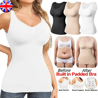 Women's Built In Bra Camisole Tank Top Vest Body Shaper Tummy Control Shapewear • £13.79