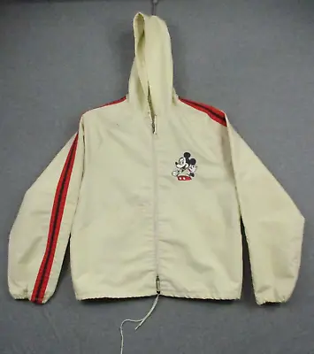 Vintage 80's Walt Disney Embroidered MICKEY MOUSE Windbreaker Stripe Jacket RARE • $36.86