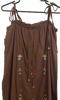 Brown Embroidered Maxi Cotton Dress Sized 16/18  • $35.27