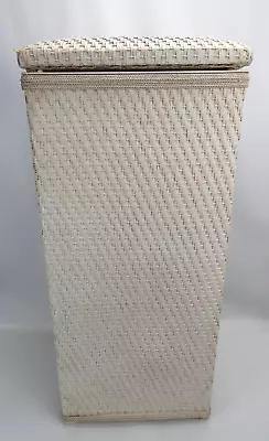 Vintage MCM 11.5 Sq. X 26 T Square Style Laundry Hamper White Hinged Mid Century • $49.99