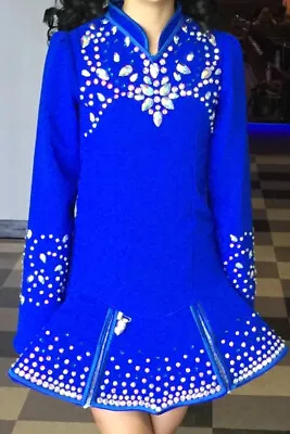 Striking Royal Blue Chiffon Irish Dance Solo Dress By Doire Dress Designs U12-14 • $369