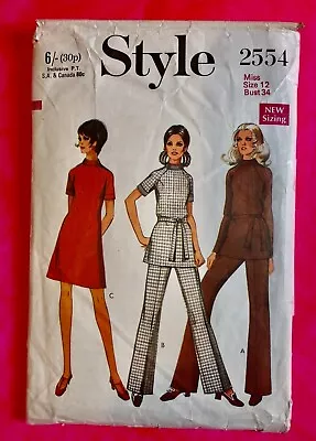 £1.75 • Buy Vintage Sewing Pattern Style 2554 60s Dress Tunic Trousers Size 12 Instructions