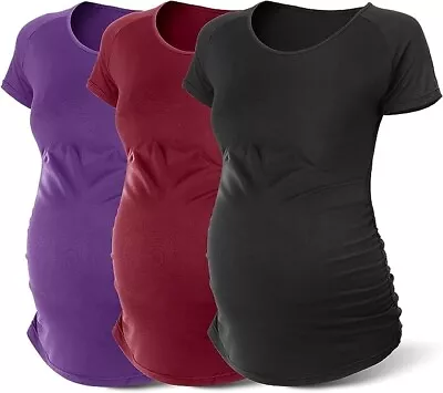 Large Rnxrbb Long Enough Maternity T Shirts Short Sleeve Pregnancy Tops-3-Pack • $23.95