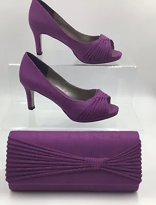 £49.99 • Buy Jacques Vert Peep Toe Shoes Size 4 With Matching Bag.Magenta Very Good Condition
