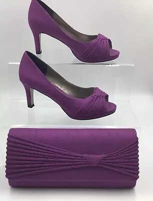 £49.99 • Buy Jacques Vert Peep Toe Shoes Size 4 With Matching Bag.Magenta Very Good Condition