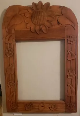 Vintage Hand Carved Wooden Mirror Painting Photo Frame Floral Farmhouse Style • $99.95