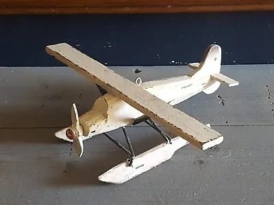 Vintage Handmade Folk Art Wood Float Plane Airplane Model 8  X 10  Prop Turns • $29.99