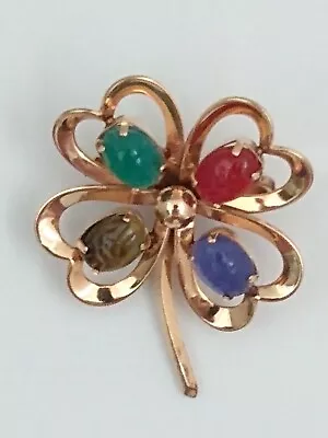 Vtg VD Four Leaf Clover 14K GF Scarab Pin  • $20