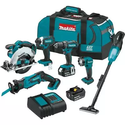 Makita 18v Cordless Combo Tool Kit 6 Tools Drill Impact Saw Vacuum Light Set • $546.95