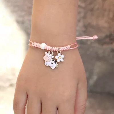 Children's Adjustable Cow Wish Bracelet / Friendship Bracelet - Pink • £5.99