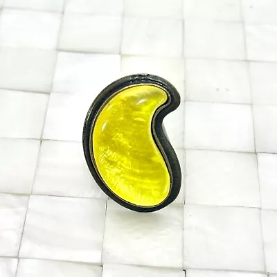 Yellow Plastic Abstract Shape Cabochon Ring Adjustable The Vintage Strand #3820 • $8.49