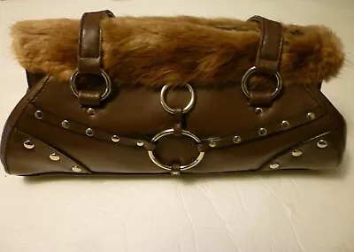 Chateau Satchel Small Duffel Brown Silver Hardware Mink Fur Trim Small Handbag  • $29.99