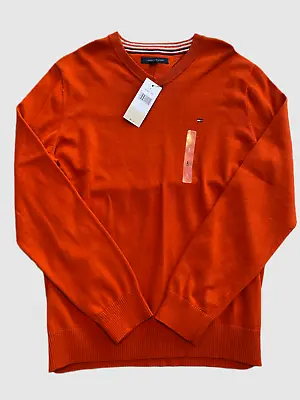 Nwt Men's Tommy Hilfiger $70 Retail Large L Orange V Neck Sweater Shirt • $19.99