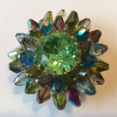 Vintage Miriam Haskell Early Green Rhinestone & Colorful Ab Glass Bead  Clasp • $50