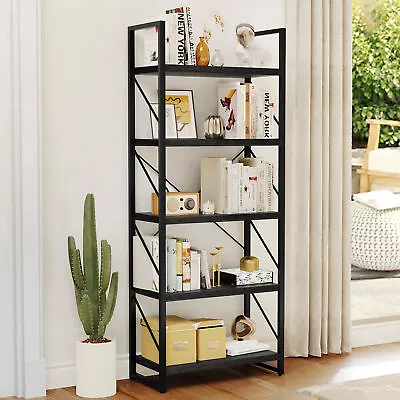 5-Tier Industrial Bookshelf Vintage Bookcase Display Rack Ladder Storage Shelf • $52.98