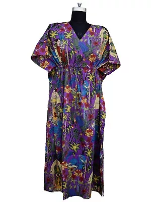 Indian Cotton Purple Frida Printed Kaftan Dress Women's Clothing Kaftan Dress AU • $33.75