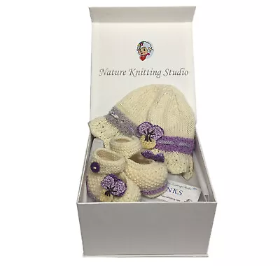 Baby Girl 2-Piece Knit Clothing Gift Set. 6-9M. Cream & Lavender. Made In USA. • $45