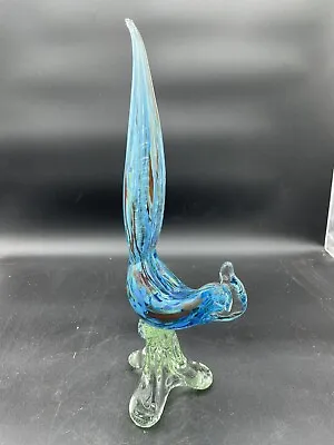 Vintage Tall Murano Glass Style 15.5” Blue Pheasant Bird Figurine • $37.99