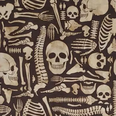 Halloween Skulls Skeleton Medical Fabric SPRINGS Boney Yard Cotton HALF YARD • $4.79
