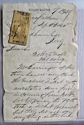NV02 - 044 - Midland Railway - 22 Sept 1865  - Letter & Original Ticket No.2029 • £19.95
