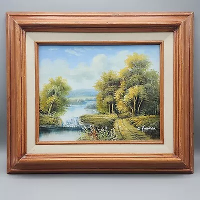 Vintage Oil Painting On Canvas By C. Freeman Wood Frame River Or Lake Waterfall • $62.95