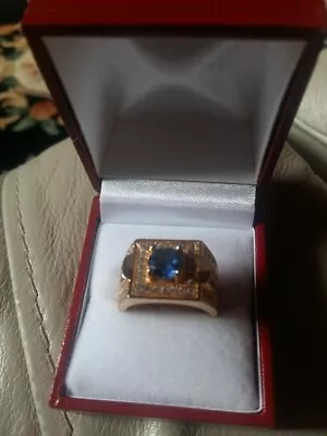 14 Ct Gold Plated Ring.....set With Ceylon Sapphire And Cubic Zirc....size P • £25