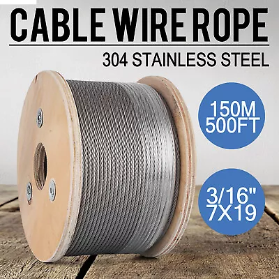 T-304 Grade 7x19 Stainless Steel Cable Wire Rope Aircraft 3/16  500ft Spool  • $112.40