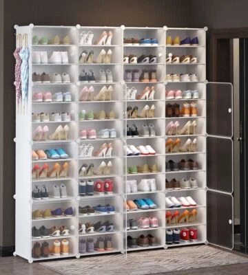 Clear Door DIY Shoe Rack Storage Multi-Cube Organizer Cabinet Stackable Closet • $57.39