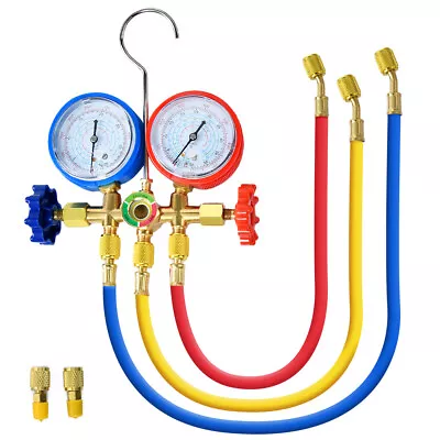 R410A R22 Manifold Dual Gauge Set AC A/C Color Hose Air Conditioner HVAC 60  Hot • $37.59