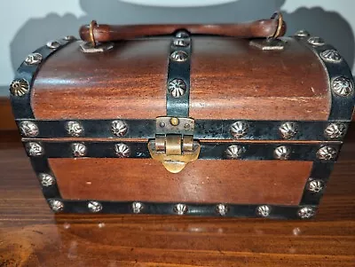 Vintage Dark Wood Jewelry Box/ Purse/ Treasure Chest With Handle • $20