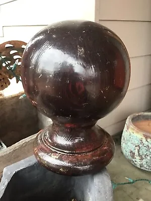 1970s CLASSIC COLONIAL BALL SOLID MAHOGANY STAIN WOOD NEWEL POST FINIAL~5.5 X 7” • $32