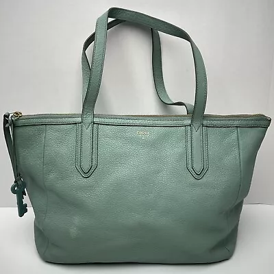 FOSSIL Sydney Zip Top Tote Mint Green Leather Shopper Shoulder Carryall Bag • $39.99