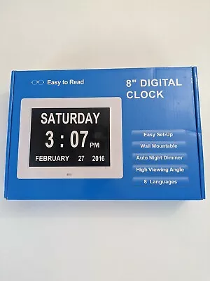 8 Inch Day Clock - 12 Alarm Options Level 5 Auto Dimmable Display - Wood • $19.95